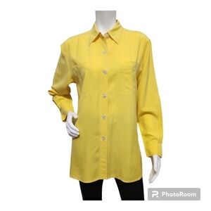 Diane Von Furstenberg Yellow Silk Button Down Tunic Top Size M
